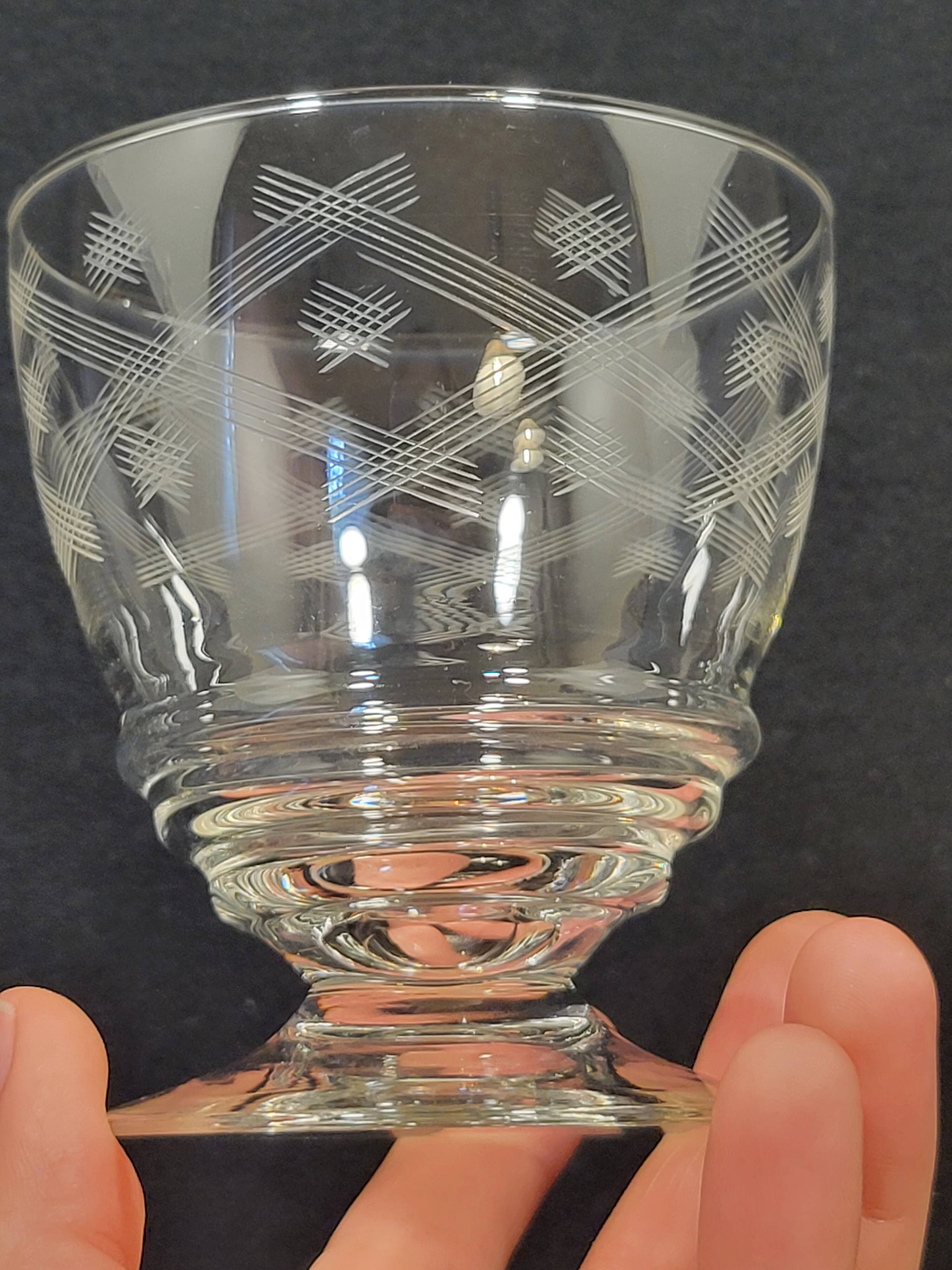 10 old port wine glasses in engraved art deco chiseled crystal