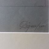 Drawing representing a study of plate, gouache, watercolor and pencil on blue gray paper