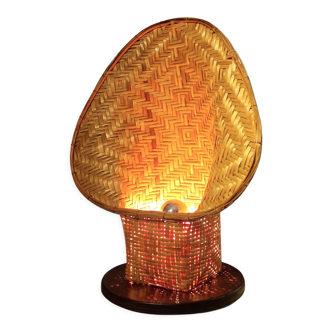 Organic form lamp in rattan and wood 1970s