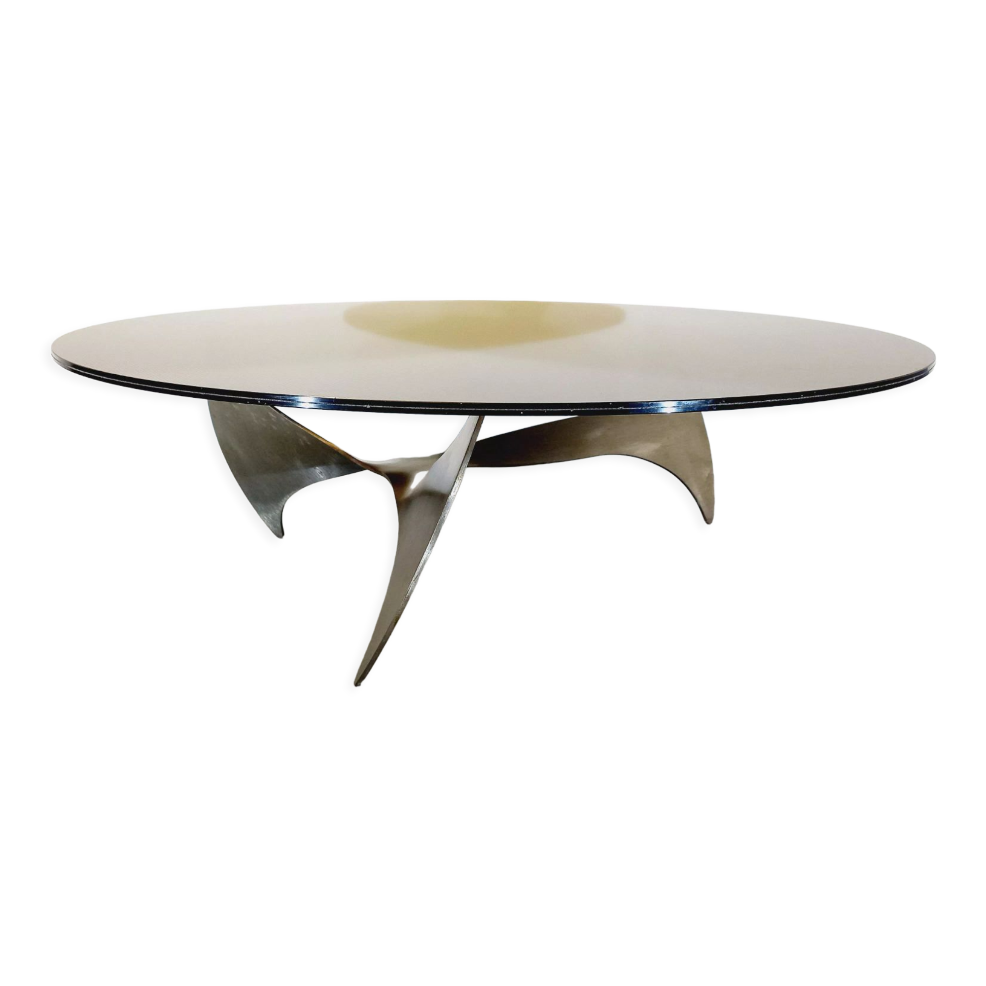 Table basse hélice vintage Propeller de Knut Hesterberg en acier et verre fumé des années 60
