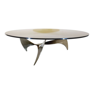 Vintage propeller coffee table Propeller by Knut Hesterberg in steel and smoked glass from the 60s