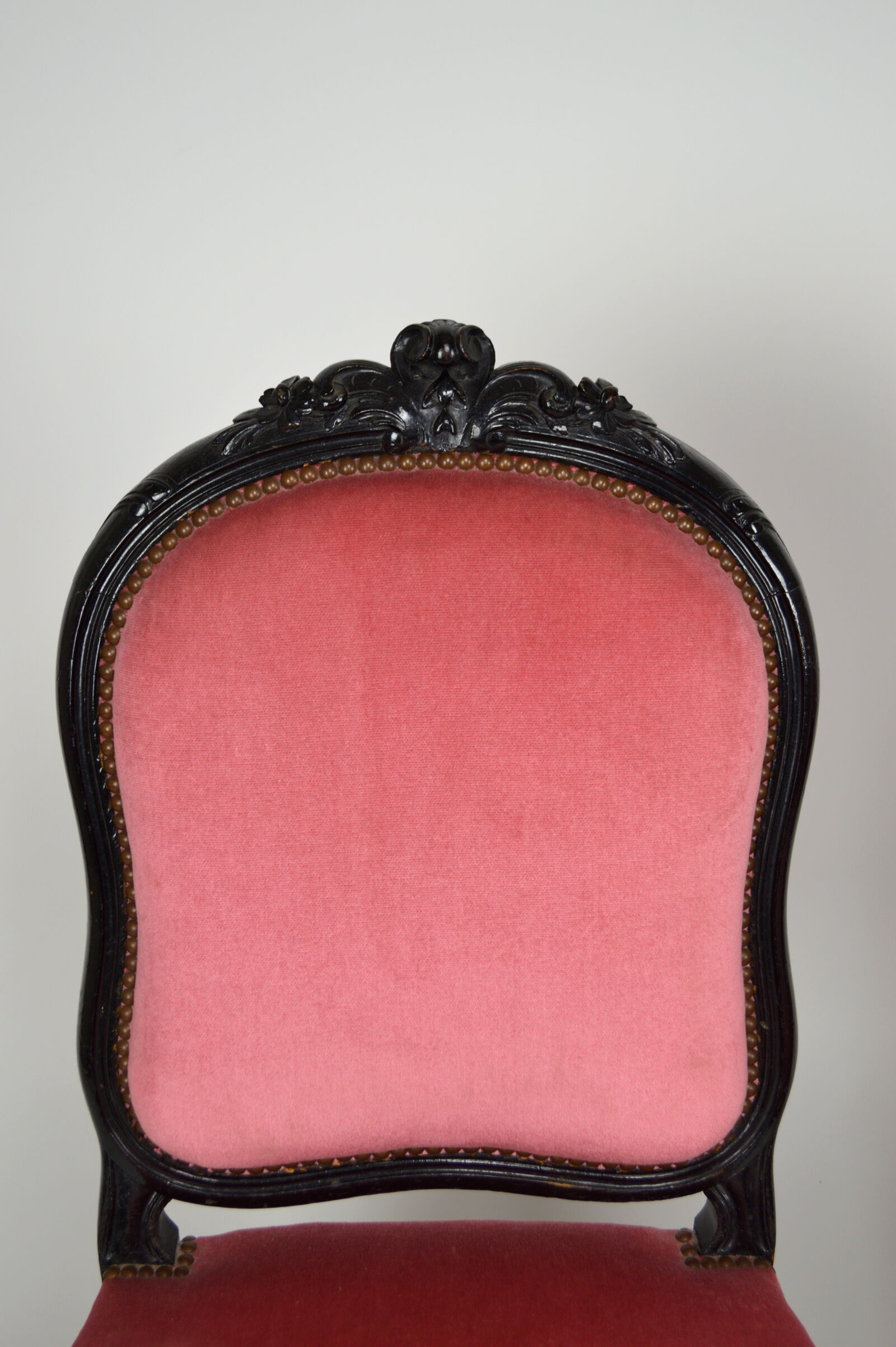 Napoleon III chairs in blackened wood and pink velvet, France, circa 1870