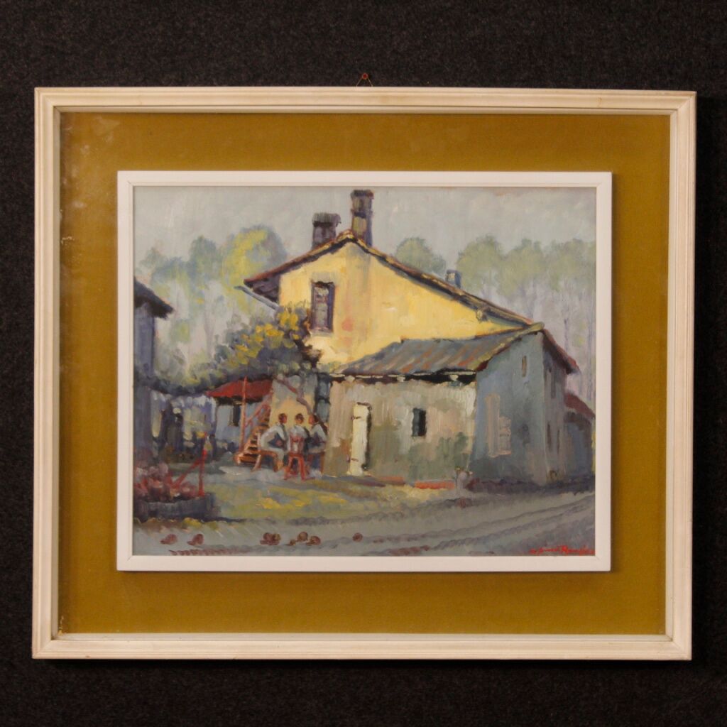 Italian popular scene signed painting oil on board