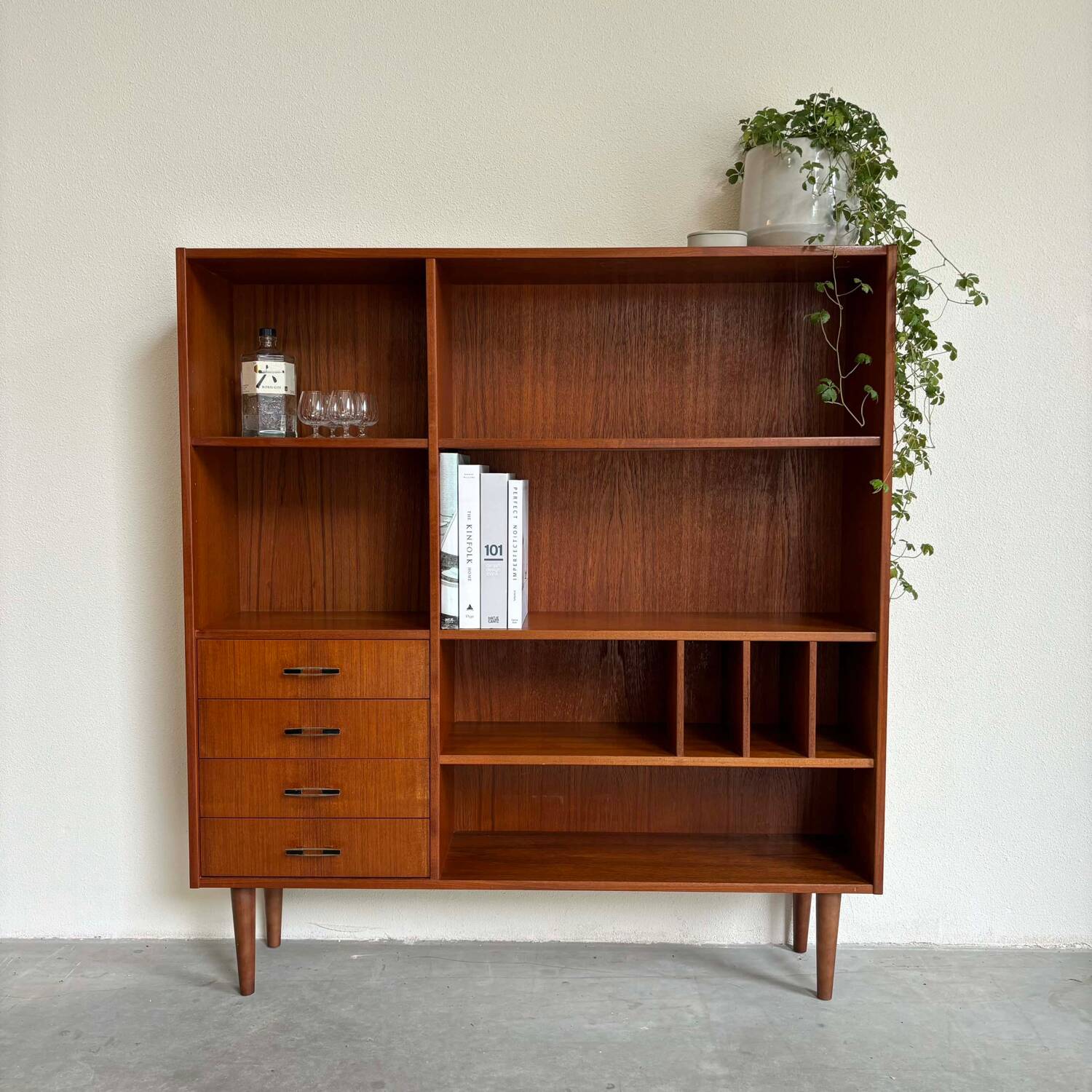 Vintage bookcase with drawers teak