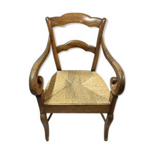 Fauteuil ancien en noyer & en paille