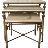 3 brass and marble nesting tables 1950
