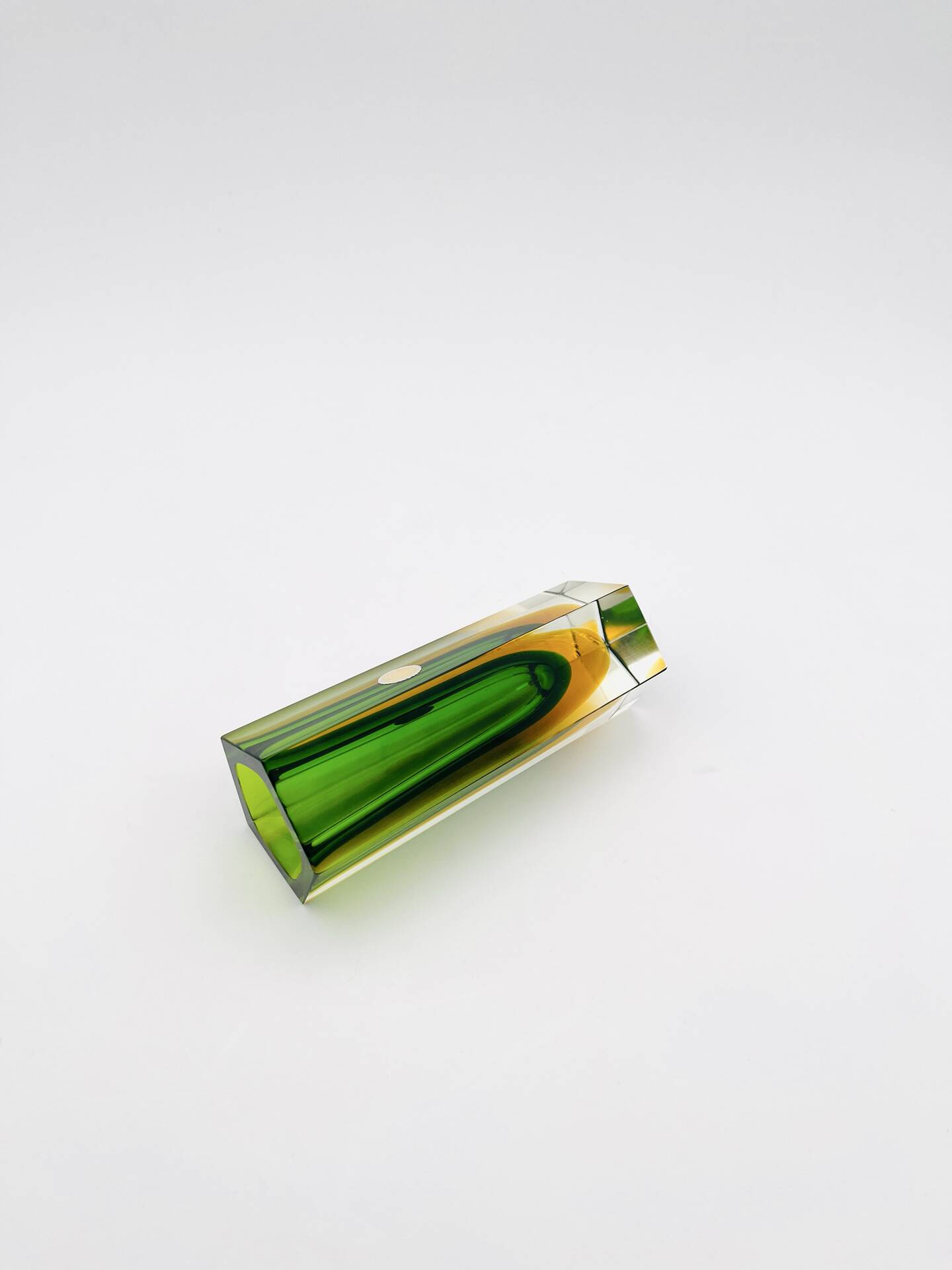Vase Cesare Toso - Murano - Sommerso - Pentagonal vert et ambre