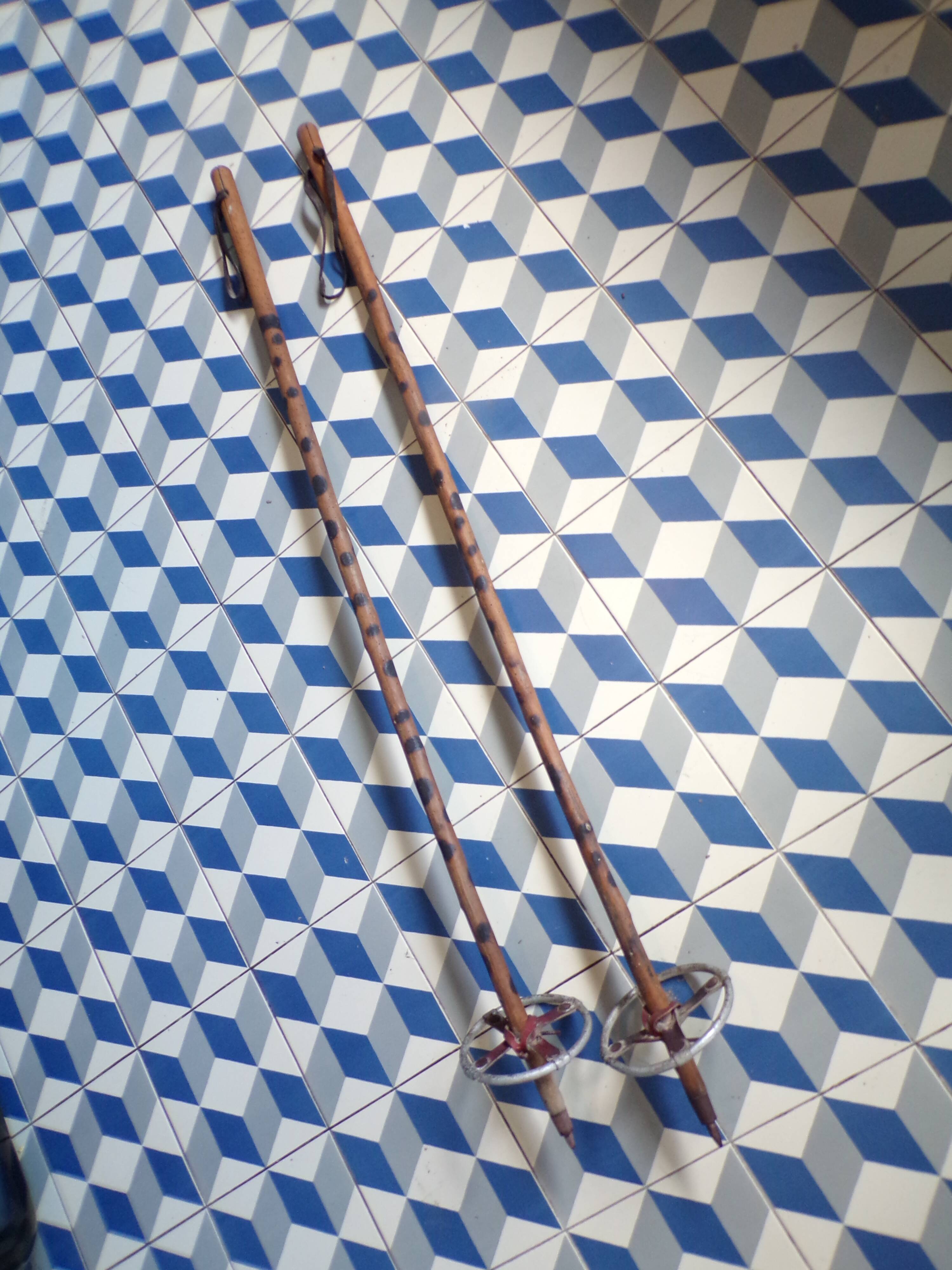 Pair of antique wooden ski poles