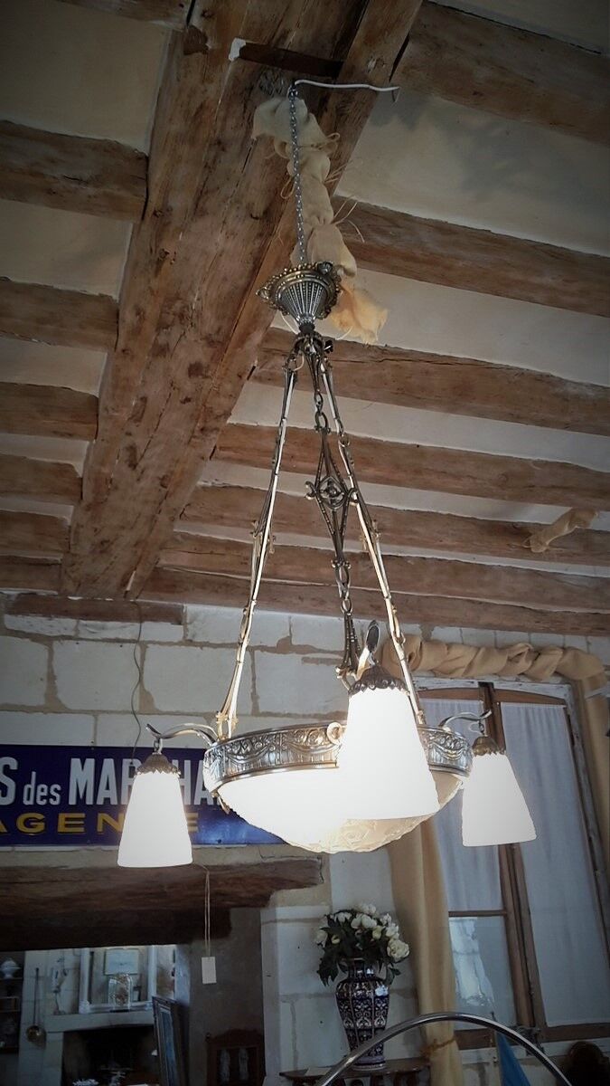 Chandelier Muller brothers Lunéville time Bowl Deco