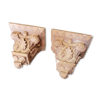Early 20th Century French Plaster Wall Consoles In A Church Architectural Style
