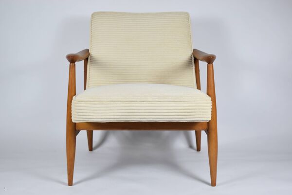 Fauteuil scandinave restauré ''Kedzior'', années 60, corde crème, teck