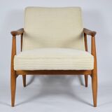 Restored scandinavian armchair "Kedzior", 1960s, cream Cord, teak