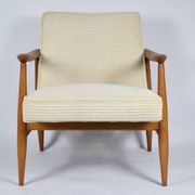 Restored scandinavian armchair "Kedzior", 1960s, cream Cord, teak