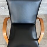Hugues Steiner Bow Wood armchair in beech and black skai