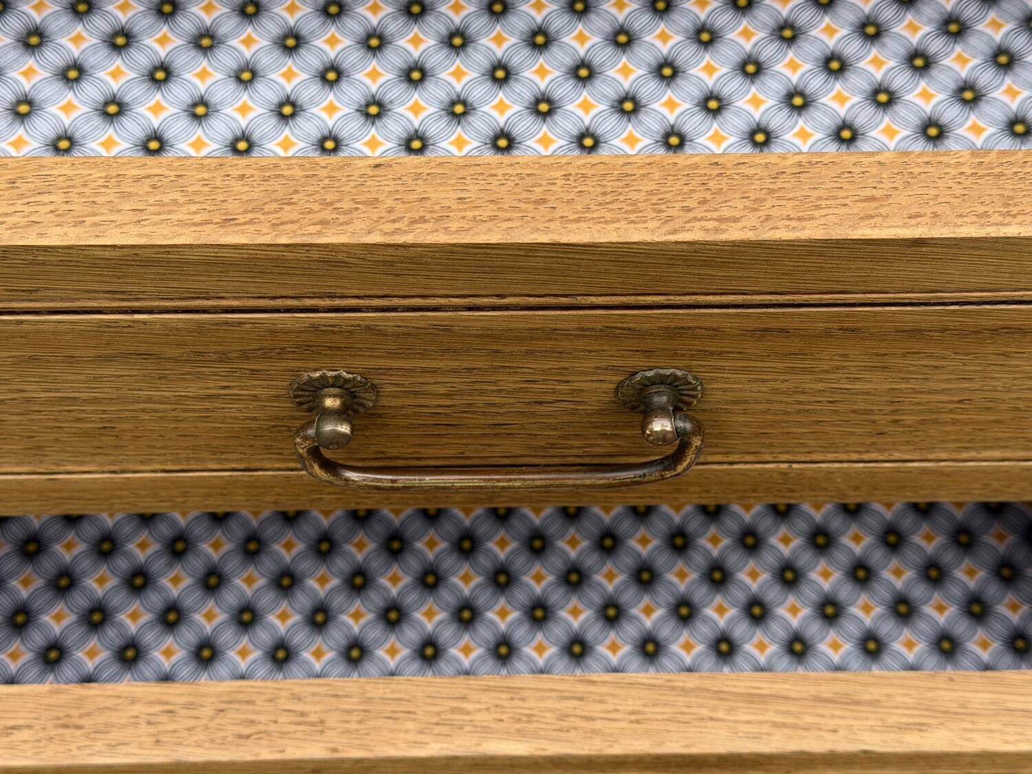 Parisian hotel wardrobe with bevelled mirror, solid raw oak, 1920.