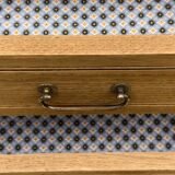 Parisian hotel wardrobe with bevelled mirror, solid raw oak, 1920.