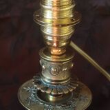 Electrified candlestick lamp, bronze tripod table lamp with goat's feet