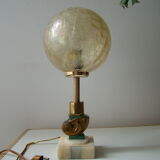 Art Deco nautilus table lamp, marble and golden globe
