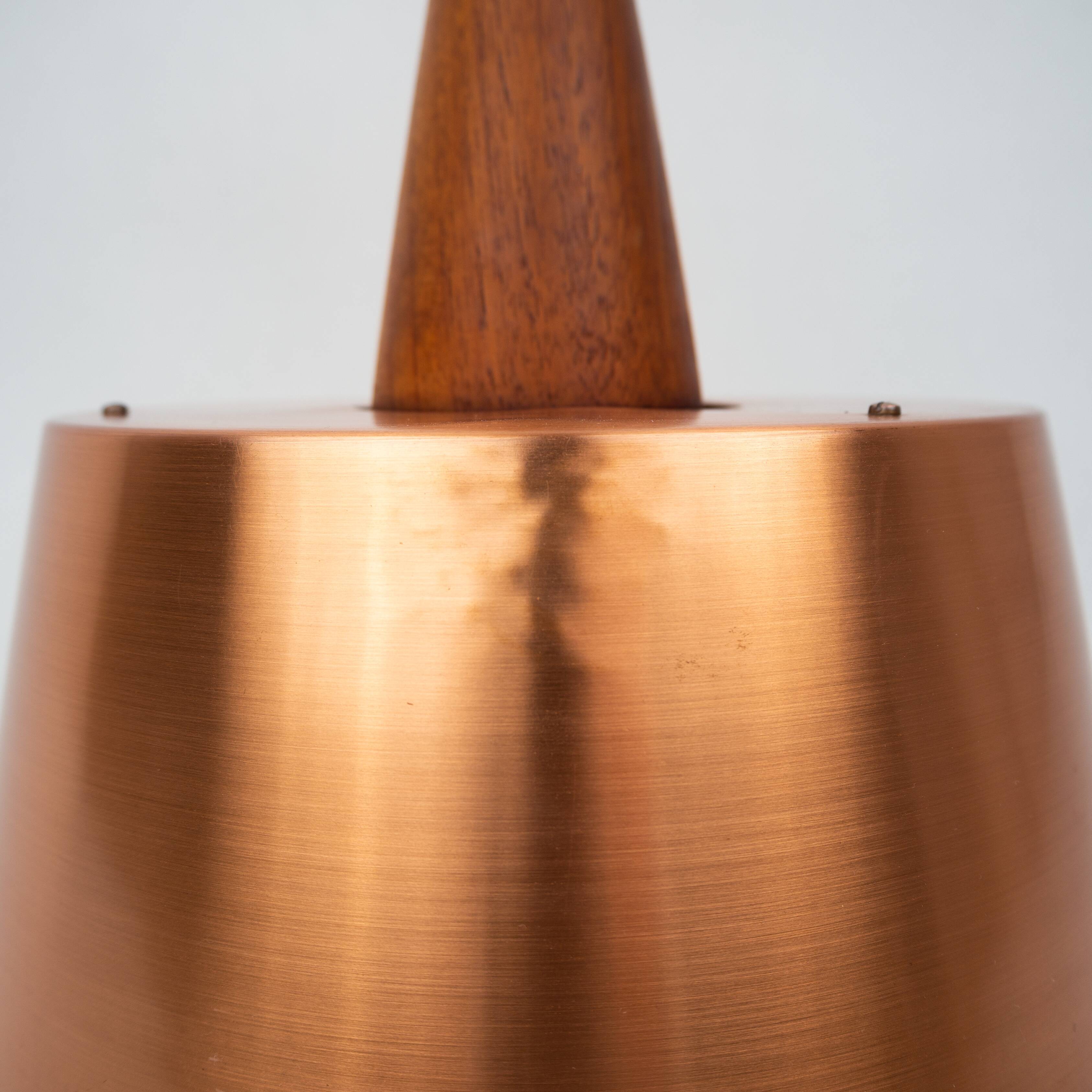 Danish vintage copper and teak lamp, 1960s