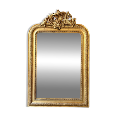 Miroir trumeau en stuc doré sculpté et mouluré 113 x 78 cm