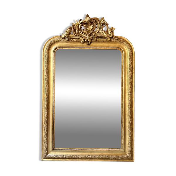 Miroir trumeau en stuc doré sculpté et mouluré 113 x 78 cm