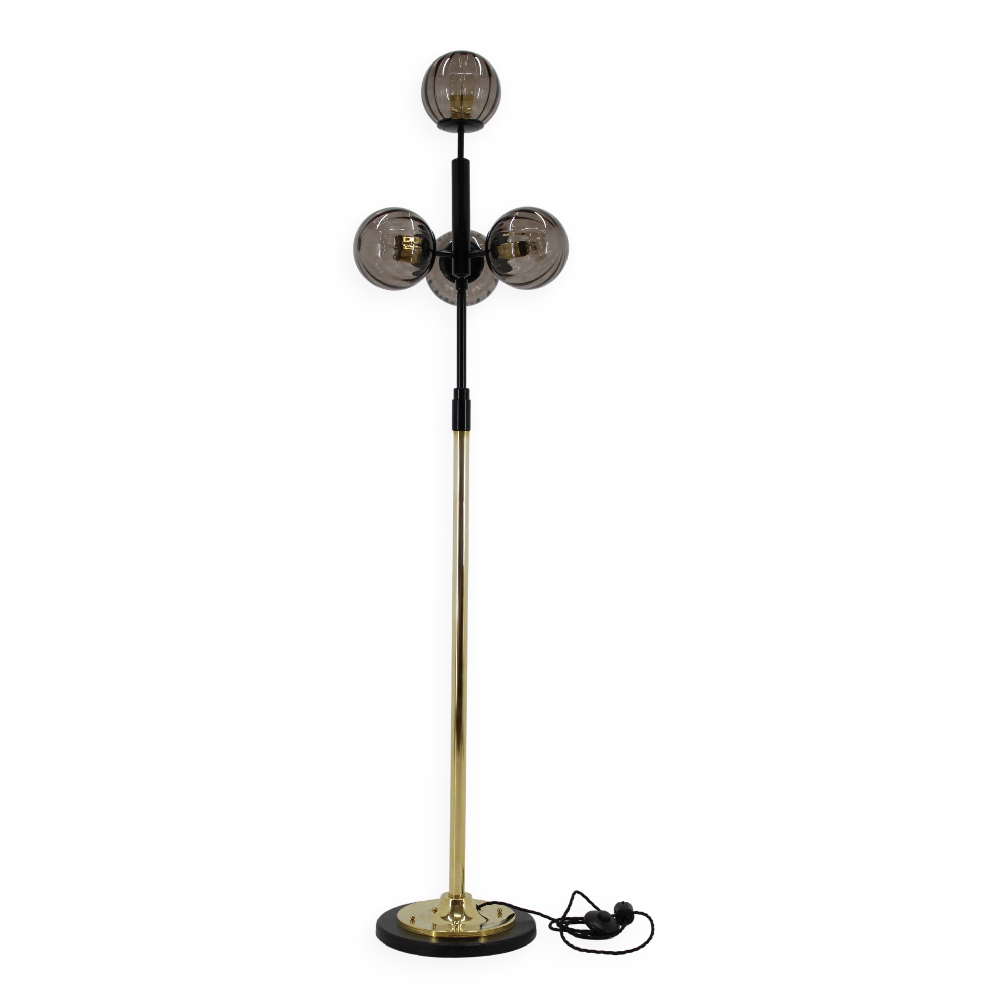1980s Brass and Glass Floor Lamp, Restored