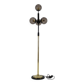 1980s Brass and Glass Floor Lamp, Restored