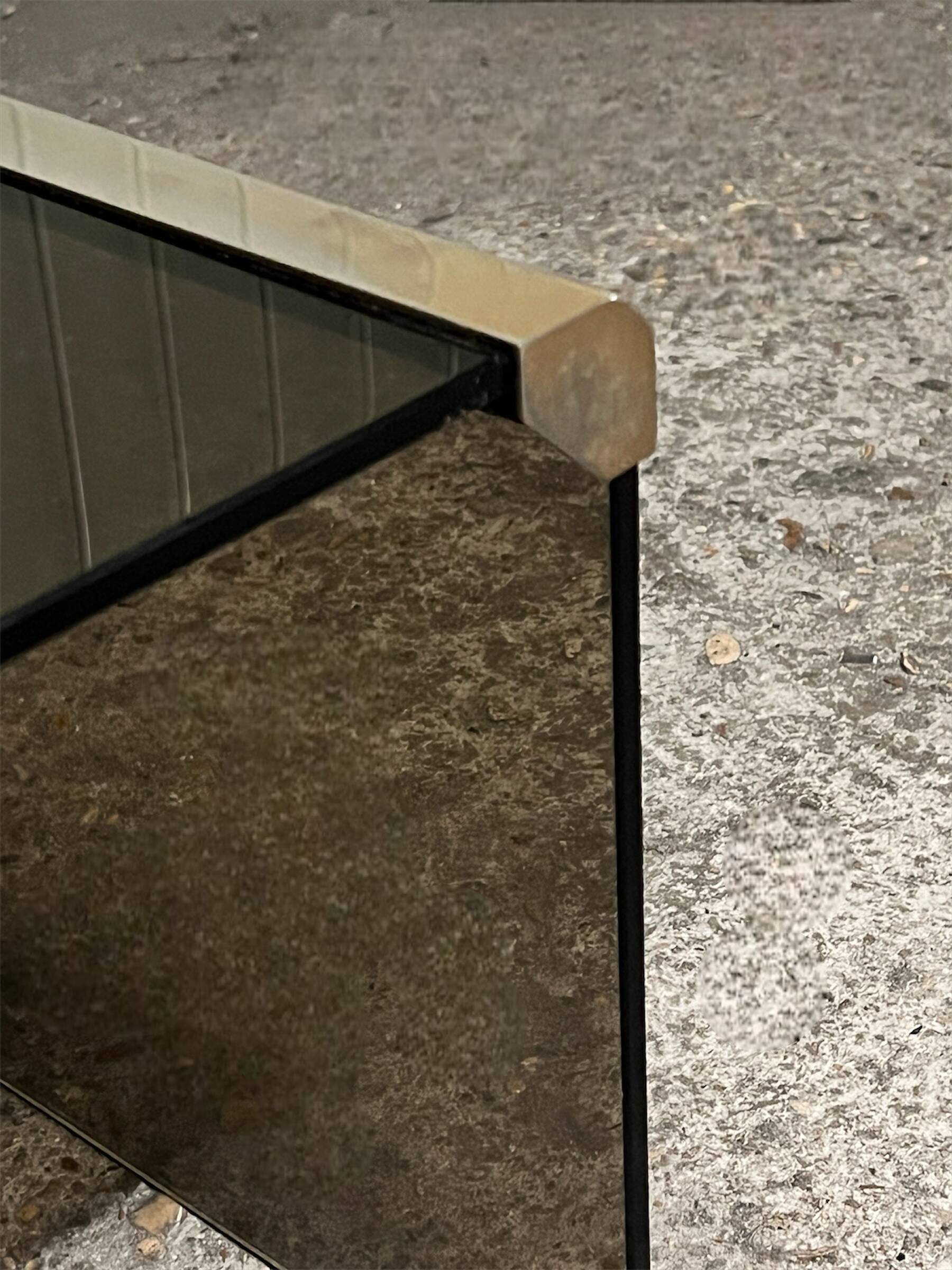 Design bedside table in metal & smoked glass, Roche Bobois 1970.