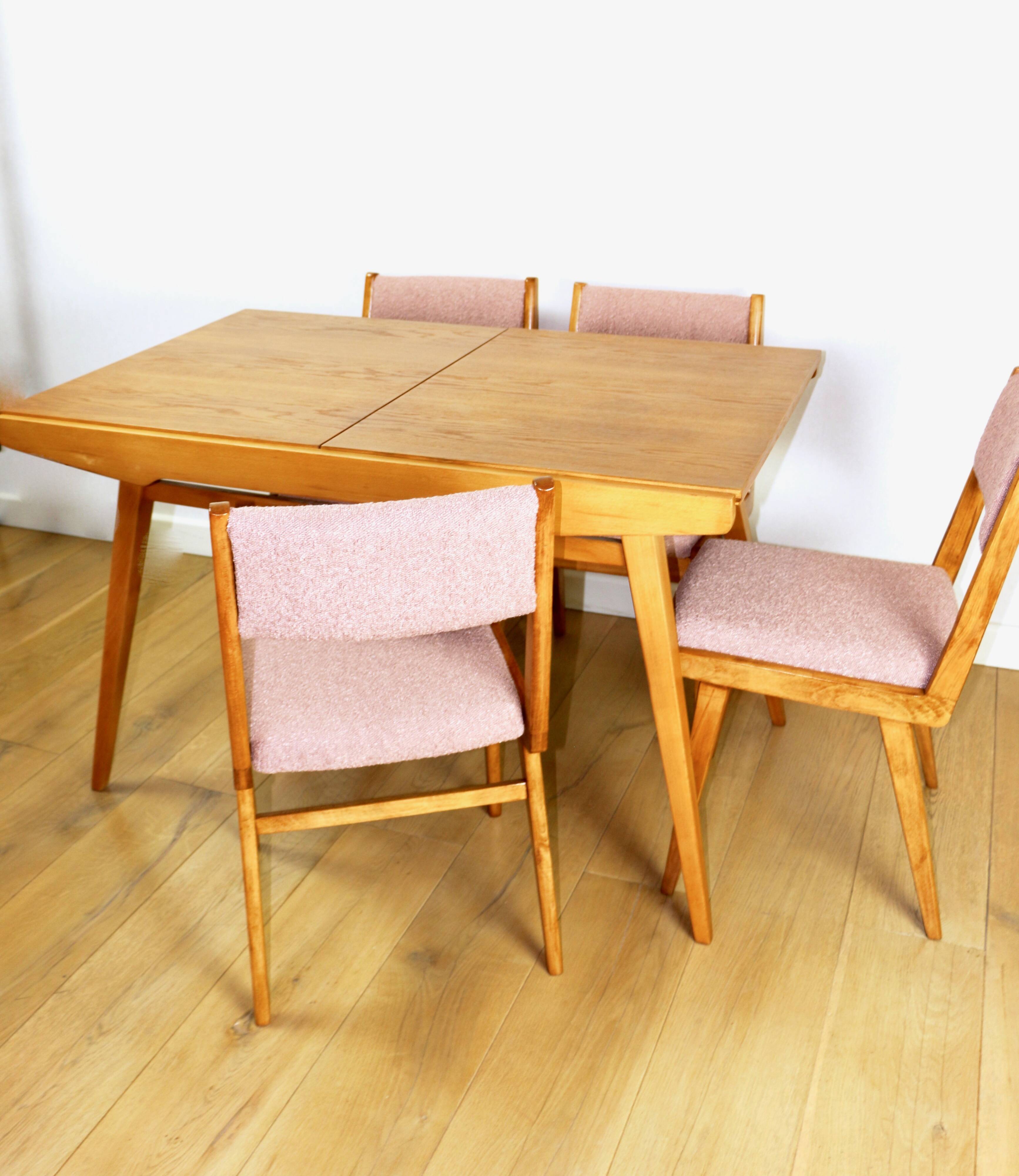 Vintage fuchsia boucle chairs - set of 6