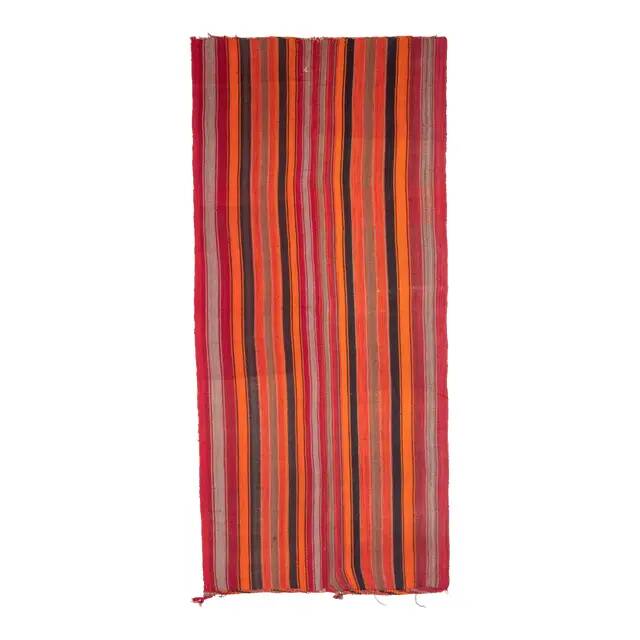 Orange Red Vintage Handmade Wool Cotton Kilim Runner Rug 172x372