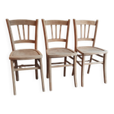 Set of 3 vintage bistro chairs in raw wood (Beech) - Luterma / Ba style