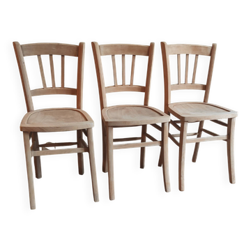 Set of 3 vintage bistro chairs in raw wood (Beech) - Luterma / Ba style