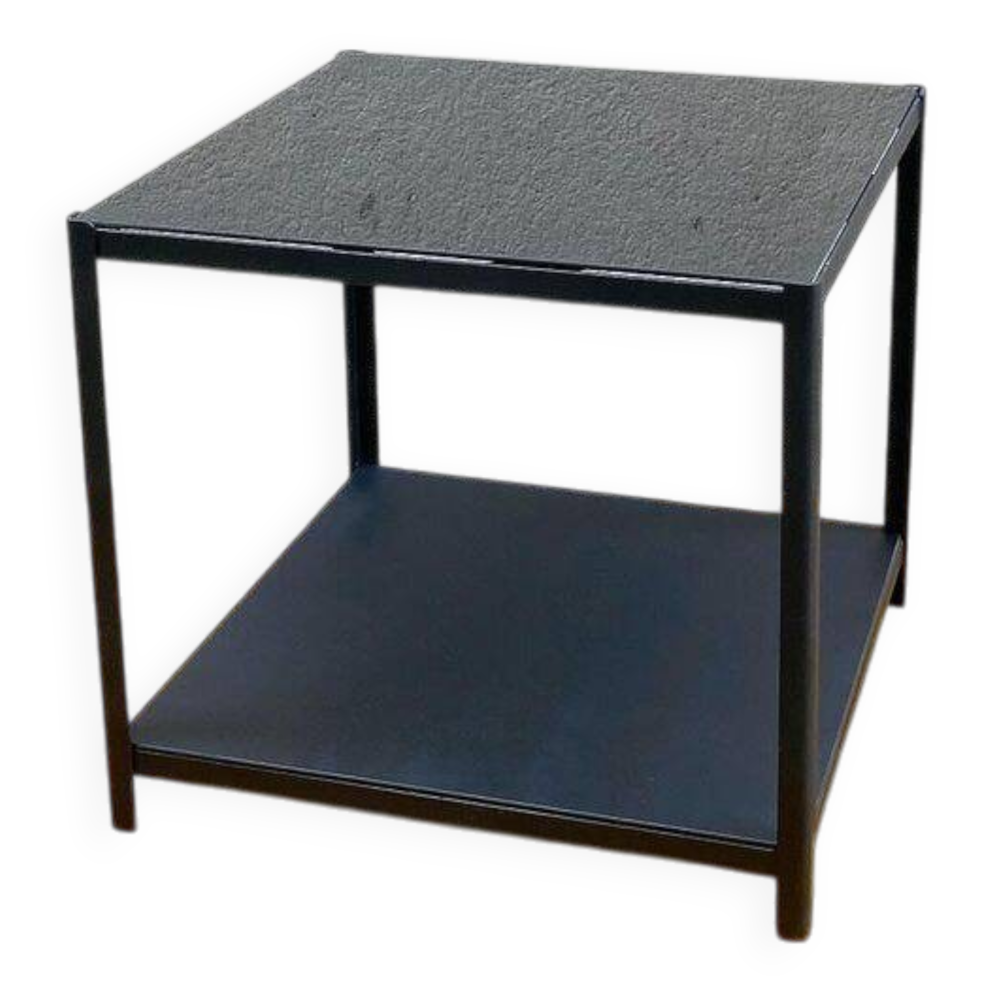 Square coffee table, all black, two glass tops