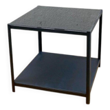 Table basse carré, toute noire, deux plateaux en verre