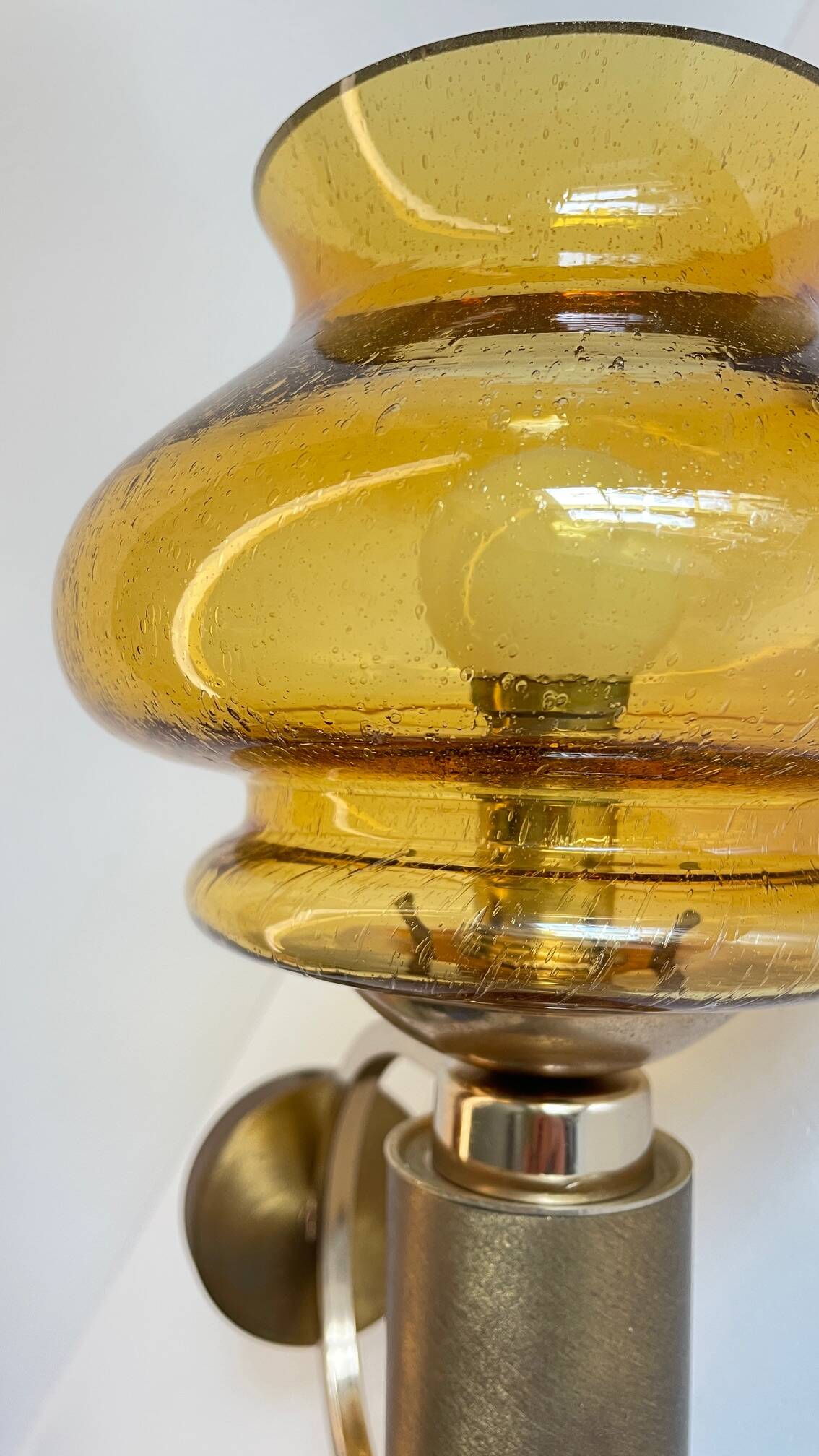 Vintage bubble glass brass applique