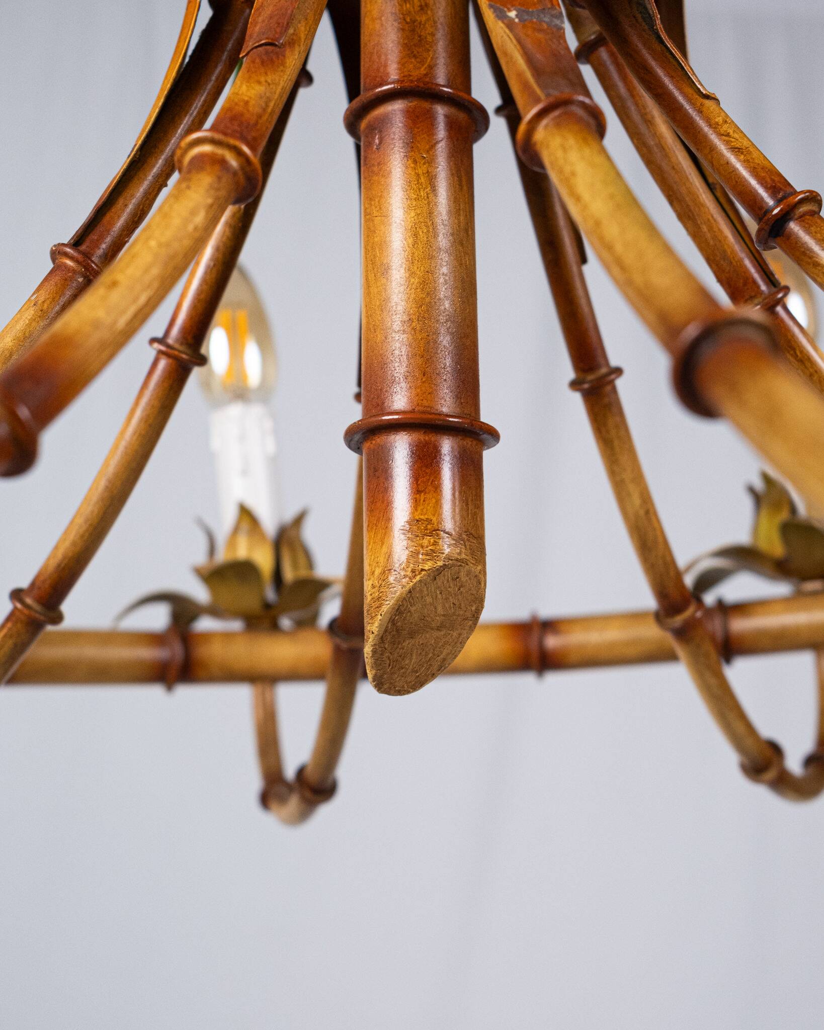 Italian metal chandelier in bamboo imitation, 1960s