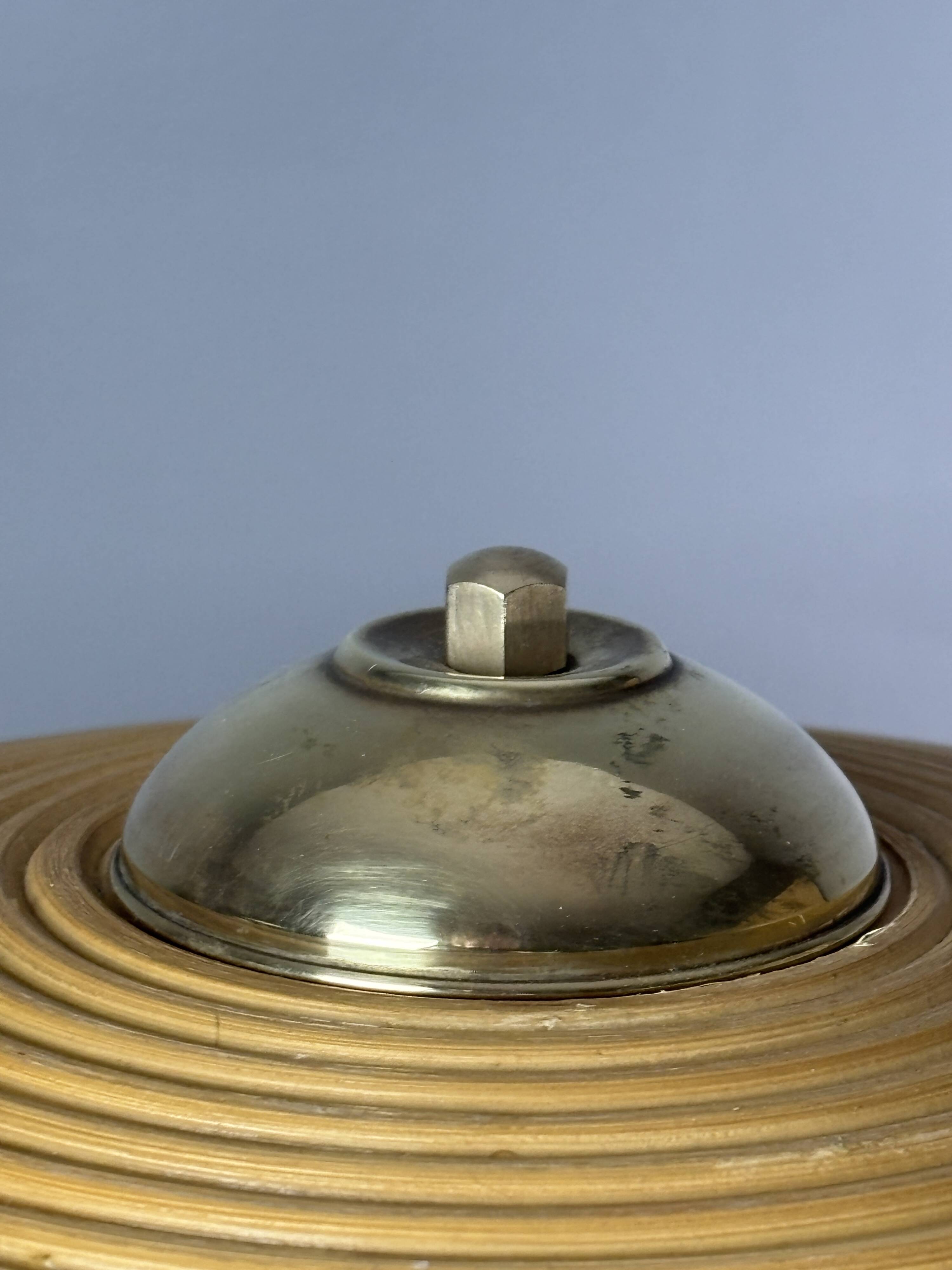 Pencil Reed Rattan Bamboo and Brass Mushroom Table Lamp, Italy, 1970s