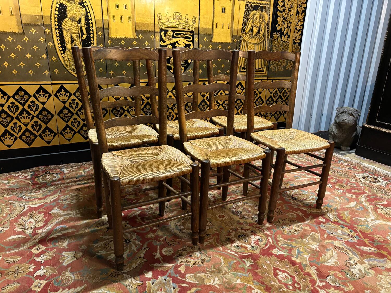 6 brutalist straw chairs