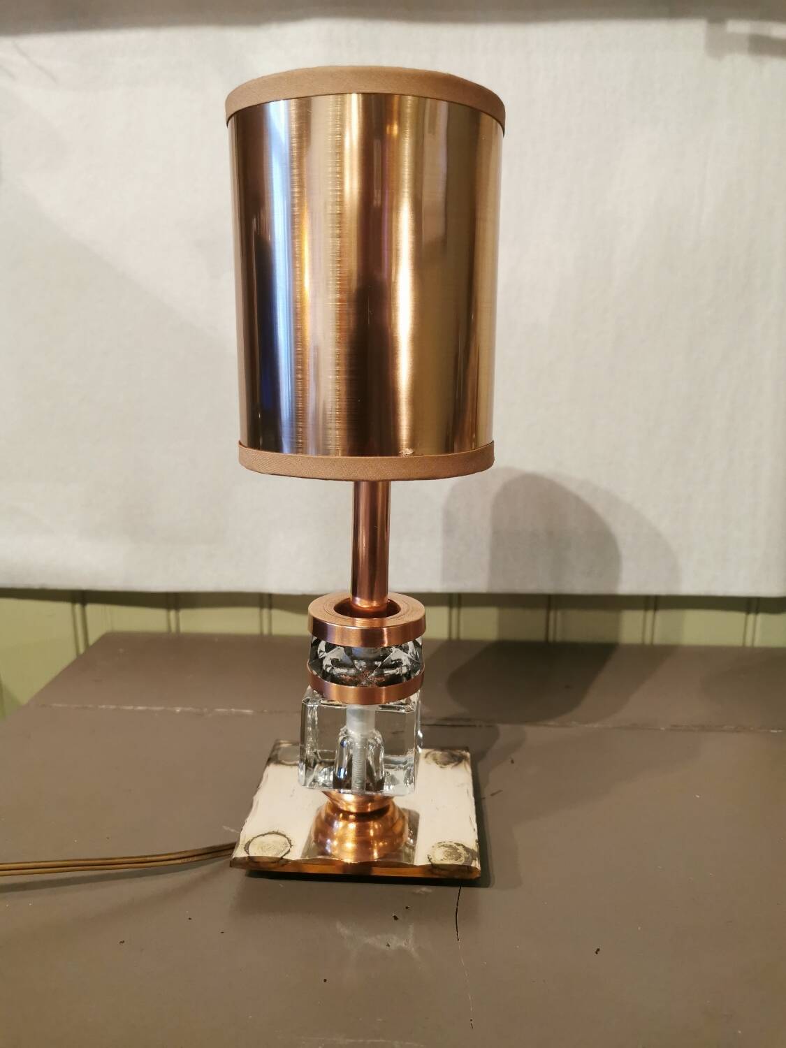 Art Deco mirror lamp, copper and glass