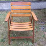 Mid century patinated wood folding garden or patio elbow chair, 1960s