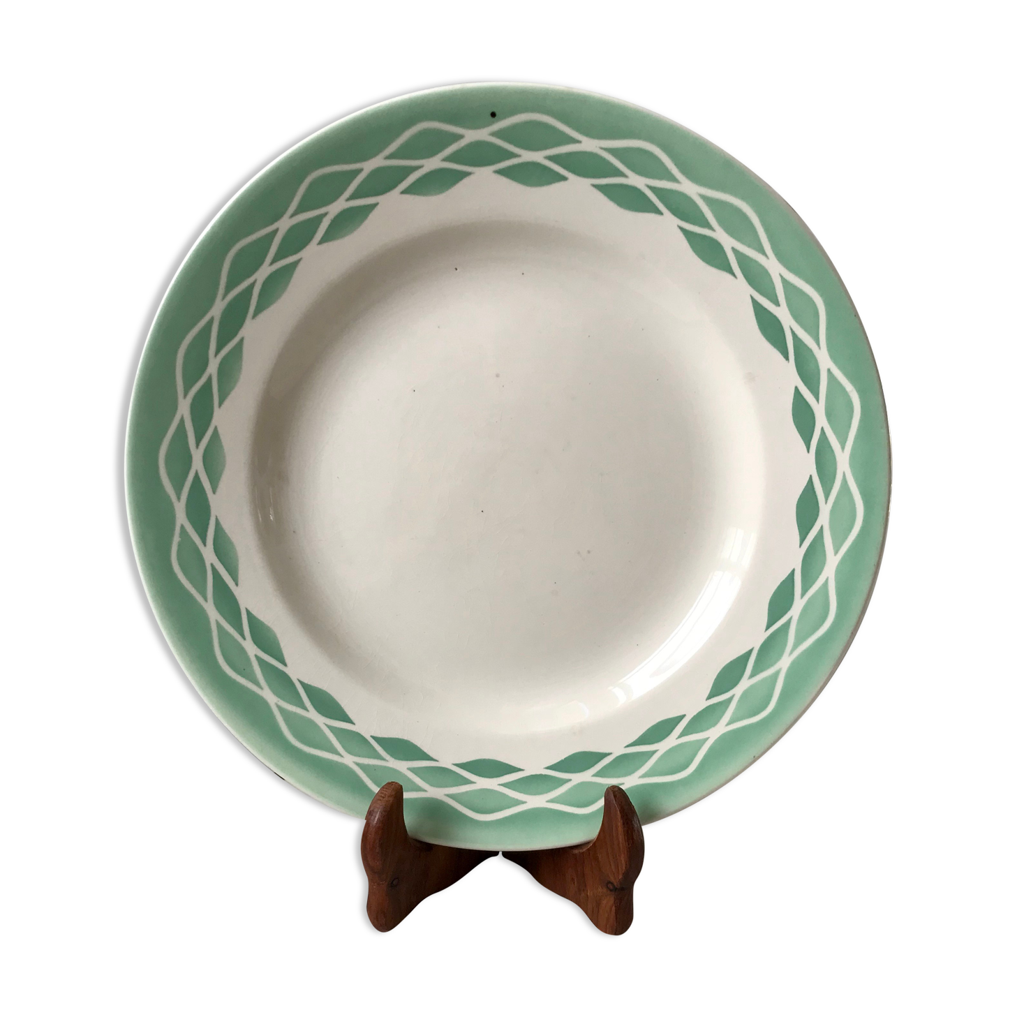 Round dish digoin sarreguemines model "lola" water green years 30-40