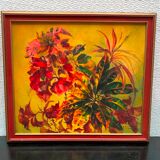 Huile sur panneau, Nature morte aux fleurs exotiques
