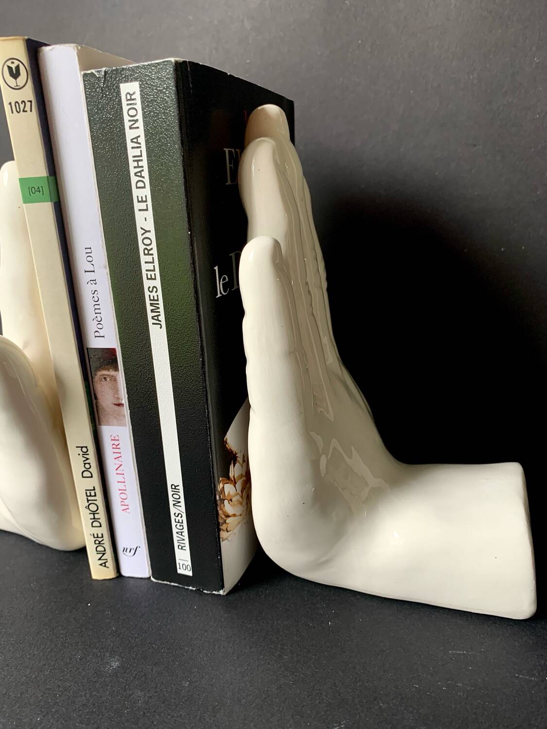 Vintage white ceramic hand bookends