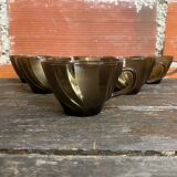 Set of 6 vintage Duralex molded smoked glass cups, art deco style