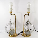 Lampes vintage françaises en cristal et laiton