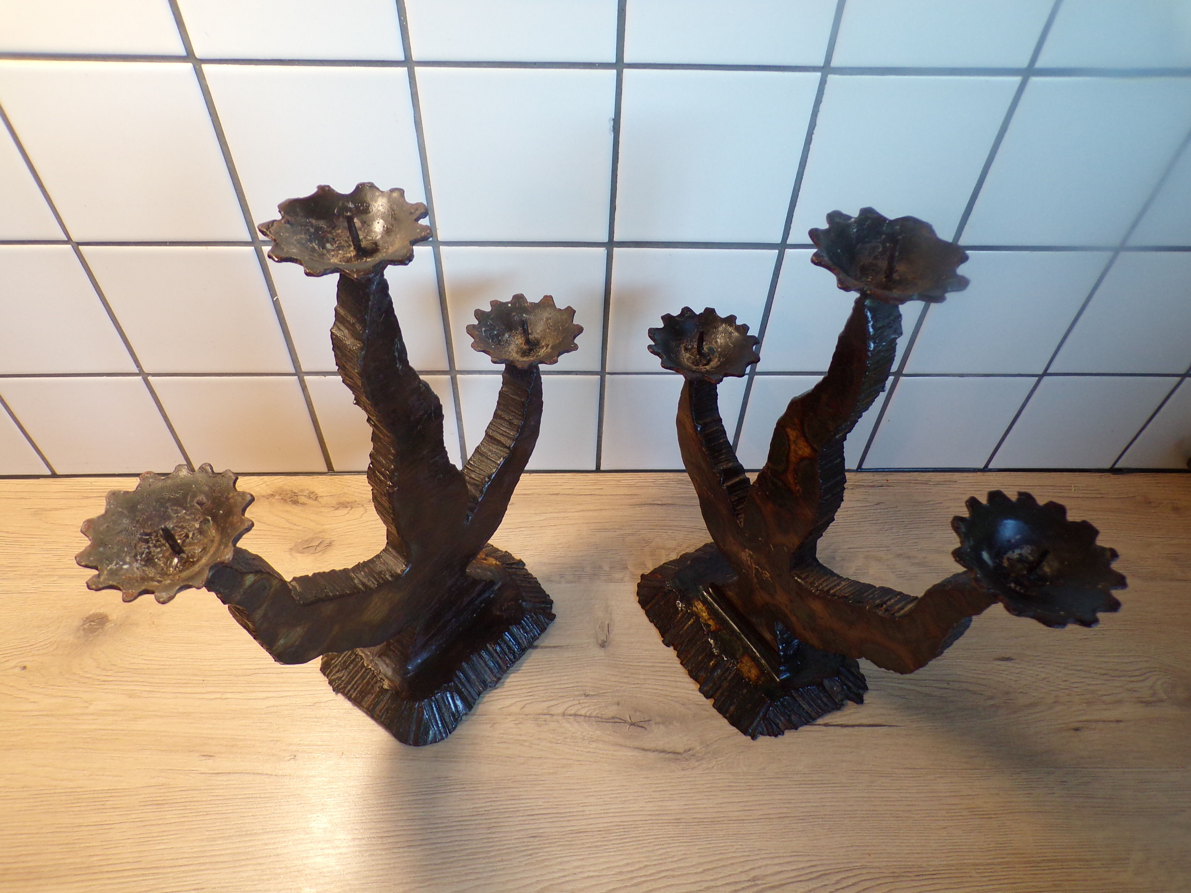 Pair of brutalist candlesticks