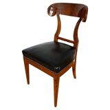 Biedermeier Shovel Chair in Walnut Veneer & Black Leather, Austria, 1820s