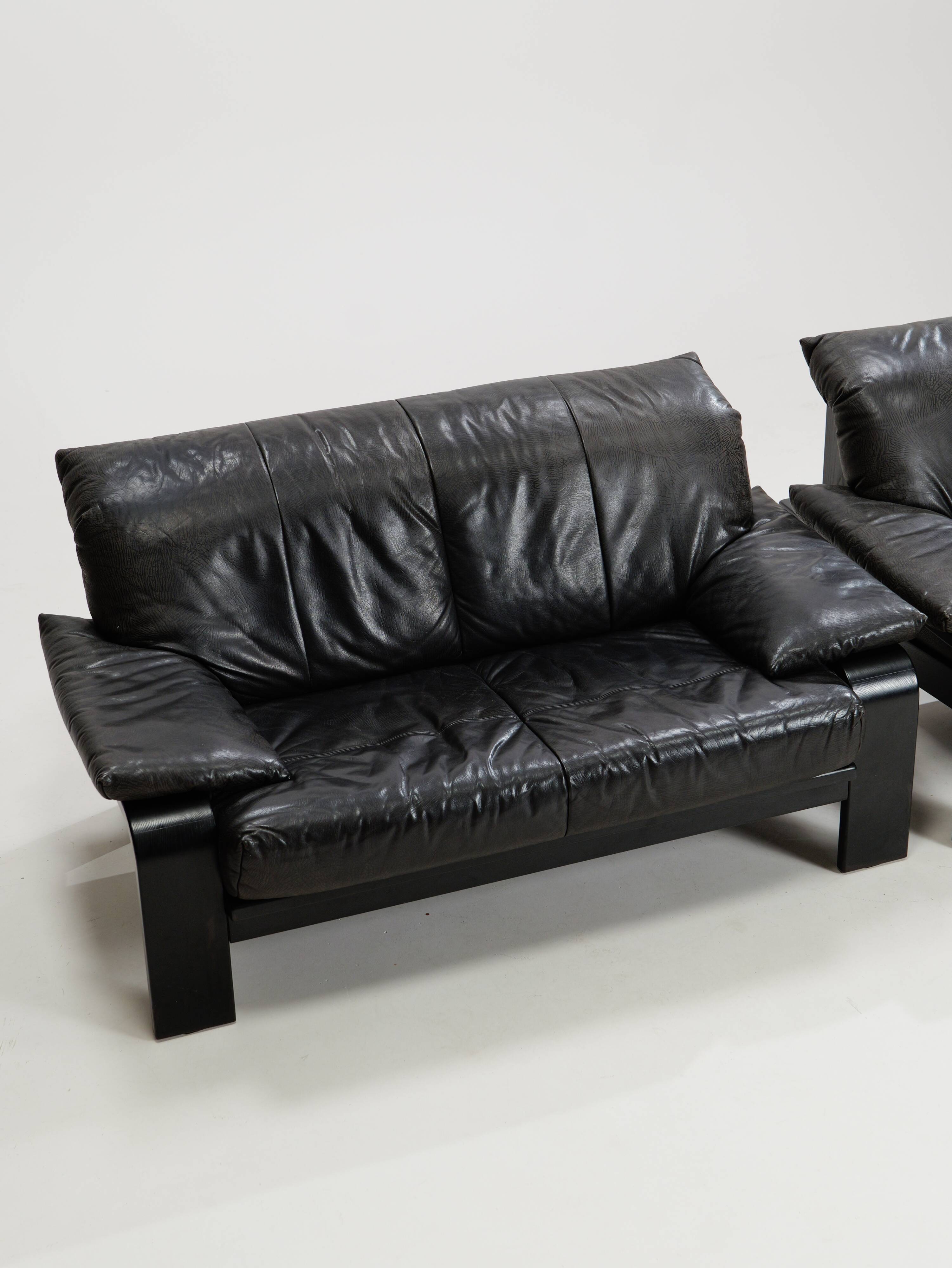 Postmodern German brutalist lounge sofa by Rolf Benz for Musterring, 1990s, set of 2