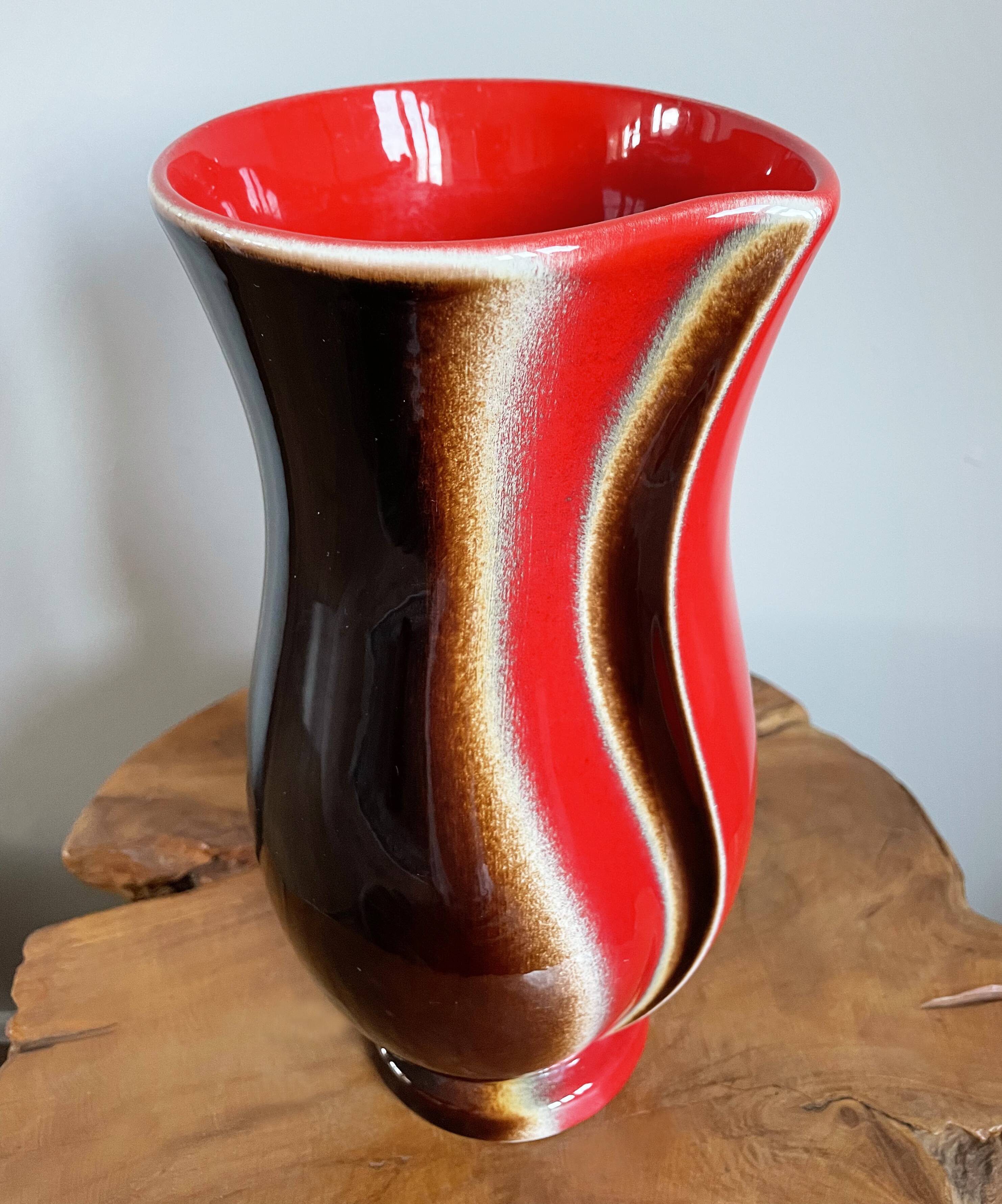 Red-Brown Verceram Vase Model 6390-28, French Mid-Century Modern Art Pottery from the 1960s
