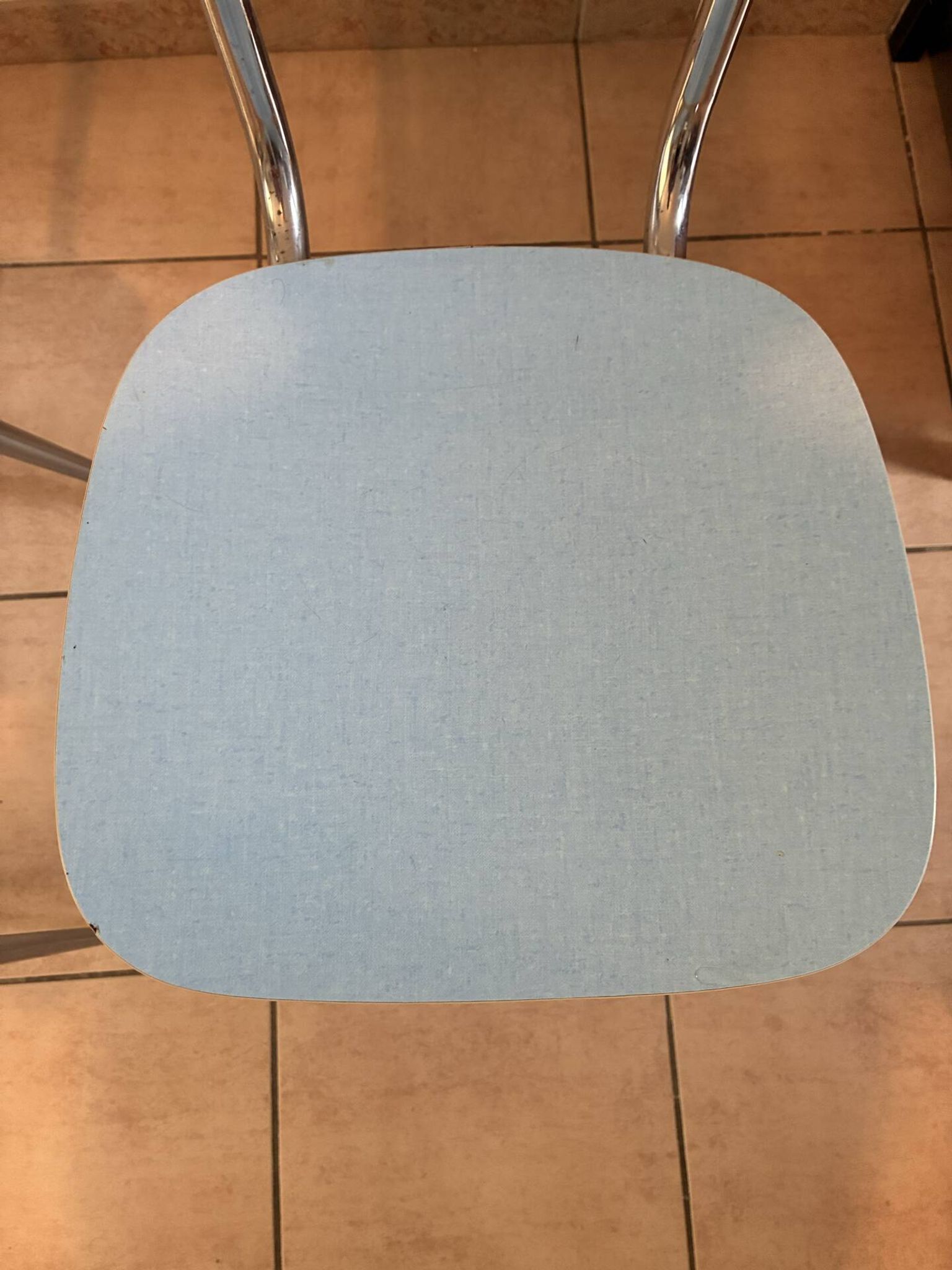 Pair of vintage sky blue Formica chairs – 1950s/60s Peugeot